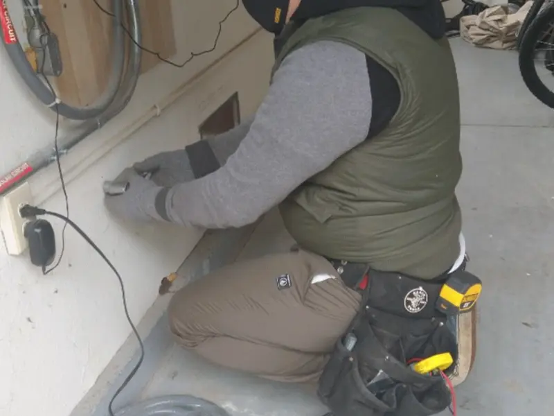 Electrician performing outlet wiring in a East Alton garage